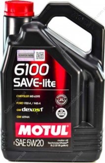 Моторное масло 6100 Save-Lite 5W-20 5 л - (000989920211AIFE / GS55502M4OE / GS55502M4EUR) MOTUL 841351