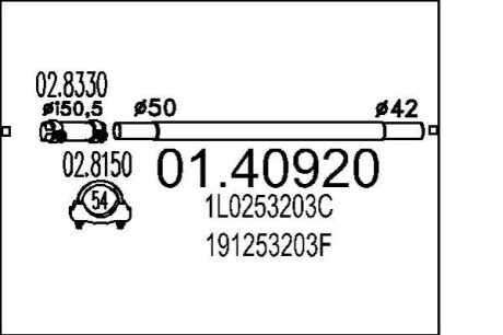 Проміжна труба вихл. системи MTS 01.40920 (фото 1)