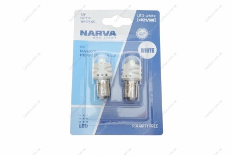 Лампа світлодіодна P21/5W white LED Range Performance 2.4/0.48W BAY15D (блістер 2шт) NARVA 181474100