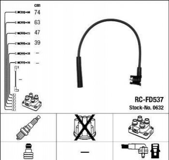 Комплект ізольованих проводів для свічок запалення NGK RCFD537 (фото 1)