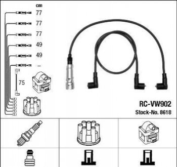 Комплект ізольованих проводів для свічок запалення NGK RCVW902 (фото 1)