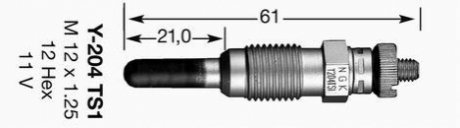 Свічка розжарювання NGK Y-204TS-1 (фото 1)