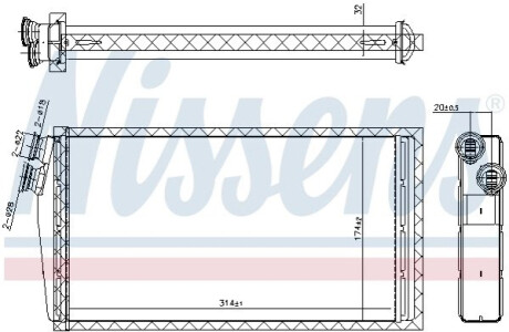 Радіатор Пічки Renault Midlum Dxi5/7, Premium Dxi7, Kerax Dxi11 314*174*32Mm NISSENS 707206