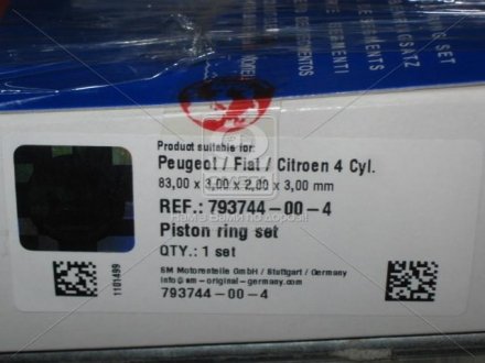 Кільця поршневі PSA 4 Cyl. 83,00 3,0 x 2,0 x 3,0 mm XUD9TE/TF (виробн.) NPR 793744-00-4 (фото 1)