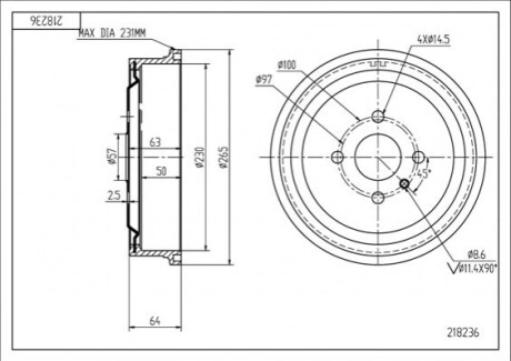 HART OPEL Тормозной барабан задний ASTRA F,G,VECTRA B OEM 218236