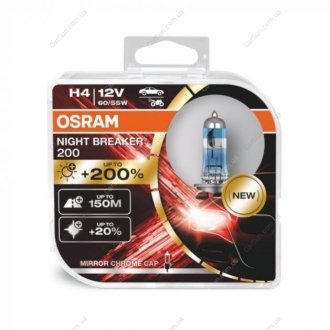 Автолампа Night Breaker 200 H4 P43t 55 W прозрачно-голубая OSRAM 64193NB200-HCB