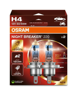 ЛАМПОЧКА H4 12V 60/55W NIGHT BREAKER+220% OSRAM 64193NB220-2HB