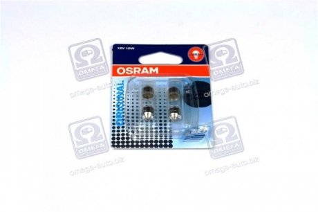 Лампа софітних допоміж. освітлення C10W 12V 10W SV8.5-8 (2 шт) blister (вир-во) OSRAM 643802B