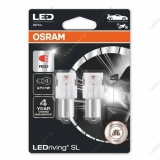 Лампа светодиодная P21W RED LED 12V 2,5W BA15S LEDriving SL (2шт.) - (N10256407 / N10256401 / 999554) OSRAM 7506DRP-02B