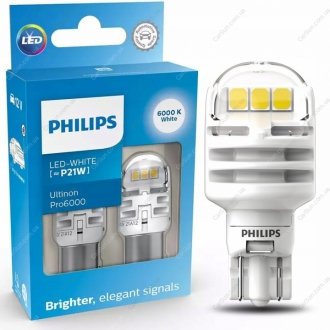 Автолампа Ultinon Pro6000 P21W BA15s прозрачная PHILIPS 11498CU60X2