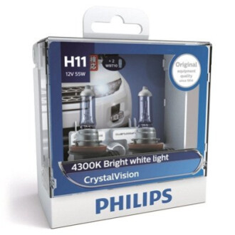 Лампа розжарювання H11 12V 55W PGJ19-2 Cristal Vision + 2x W5W 4300K (к-т) PHILIPS 12362CVSM