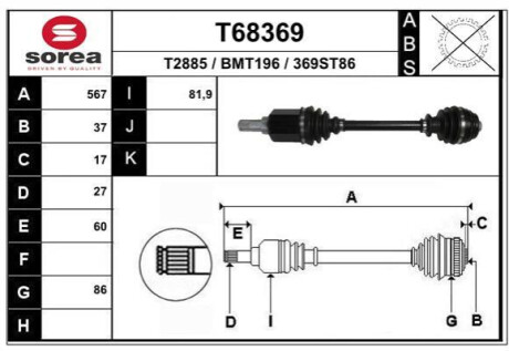 Піввісь Polcar T68369