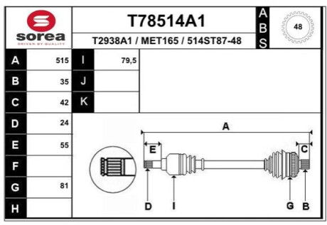 Піввісь Polcar T78514A1