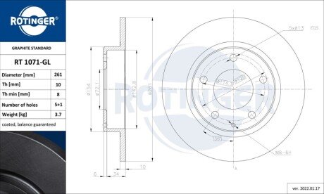 Диск тормозной Rotinger RT1071GL