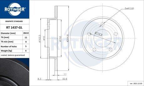 Диск тормозной Rotinger RT1437GL