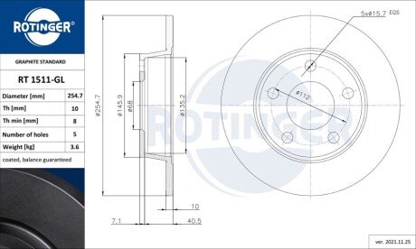 Диск тормозной Rotinger RT1511GL