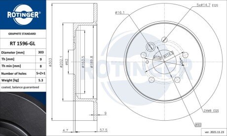 Диск тормозной Rotinger RT1596GL