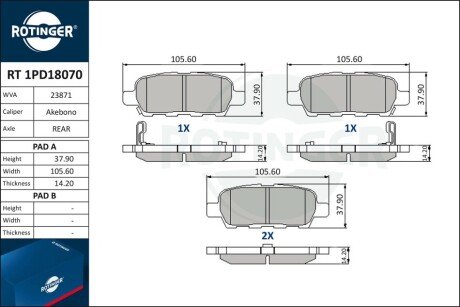 Колодки тормозные дисковые комплект Rotinger RT1PD18070