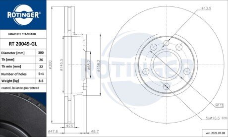 Диск тормозной Rotinger RT20049GL