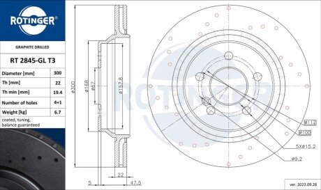 Гальмівний диск Rotinger RT2845GLT3