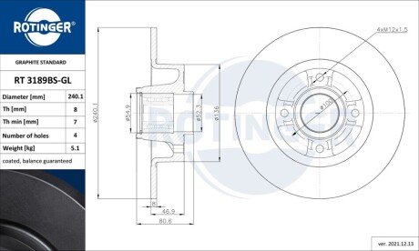 Диск тормозной Rotinger RT3189BSGL