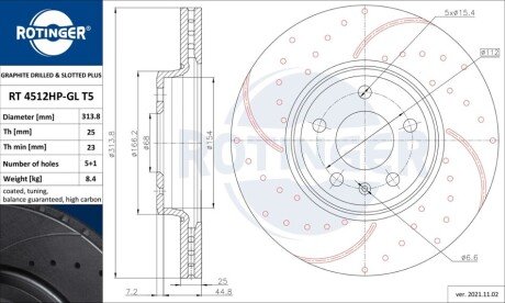 Диск тормозной Rotinger RT4512HPGLT5