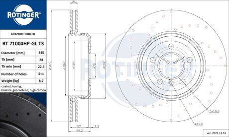 HAM.TARCZA /T/ BMW 5 F10 530D 10-/SZT/ Rotinger RT71004HPGLT3