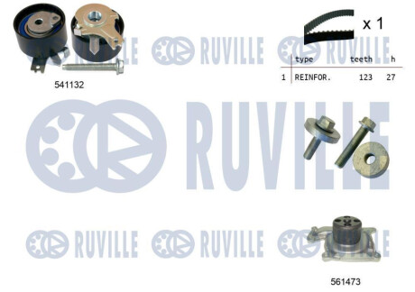 Комплект ГРМ + помпа Renault Kangoo/Laguna/Megane/Scenic/Duster/Nissan 1.5dCi 09- (123x27) RUVILLE 5500553