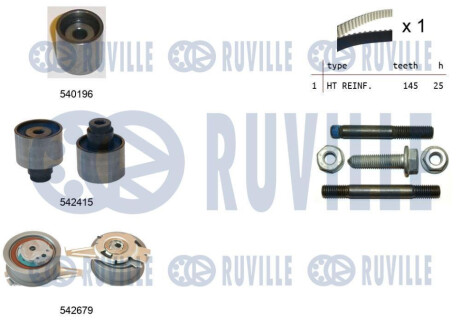 К-кт. грм. (ремінь + 3 шт. ролика + кріплення) 2.0 TDI 12- RUVILLE 550376