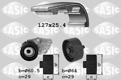 Комплект ГРМ Daewoo Lanos/Nexia/Nubira//Chevrolet Aveo/Lacetti 1.4-1.6 16V 03- (25.4x127) SASIC 1756075