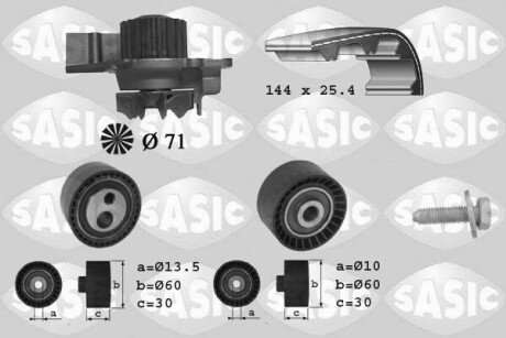 Насос води + комплект зубчатого ремня SASIC 3900013