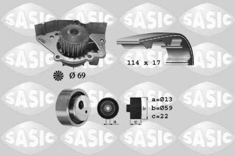 Насос води + комплект зубчатого ремня SASIC 3900024