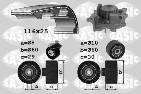 Комплект ГРМ + помпа Citroen Jumper/Jumpy/Peugeot Boxer/Expert 2.0 BlueHDi 15- (25.4x116z) SASIC 3900038