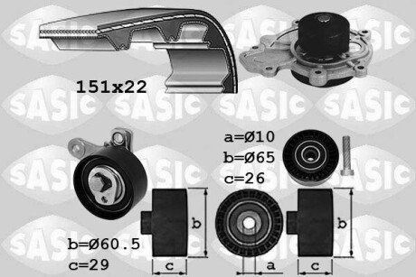 Комплект ГРМ + помпа Chevrolet Captiva/Cruze/Lacetti/Nubira 2.0D/CDI 06- (151x22) (P369) SASIC 3906108