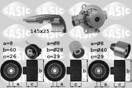 Комплект ГРМ + помпа VW T6/Golf/Passat/Caddy 1.6/2.0 TDI 15- (25x145z) SASIC 3906111