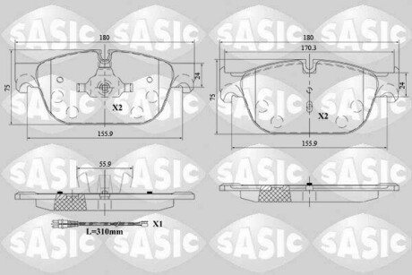 Колодки гальмівні (передні) Citroen C4/C5/C6/Peugeot 308/407/508 05- SASIC 6210085 (фото 1)