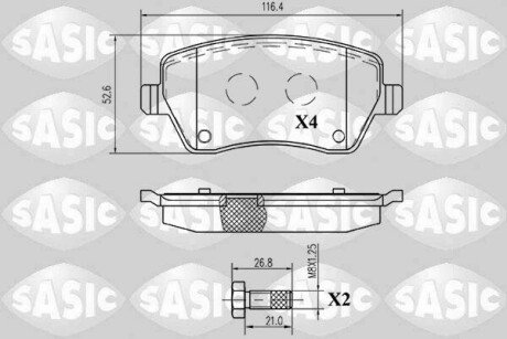 Колодки гальмівні (передні) Renault Kangoo 08- (TRW) (116.5/52.6/17.3mm.) SASIC 6214051