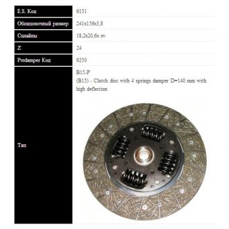 AUDI Диск сцепления 100 200 2.2T (241мм, 4 пружины) Sassone 6151 ST (фото 1)