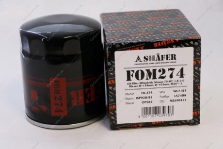 Фільтр масляний Mitsubishi, Nissan 70-07, 1.8-2.0 Diesel, H=128mm, D=102mm, M26*1.5 (двоконтурний) SHAFER FOM274