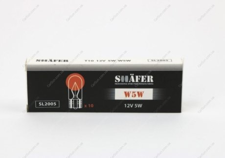 Лампа накаливания 12V 5W W5W (картонная упаковка по 10шт)) SHAFER SL2005