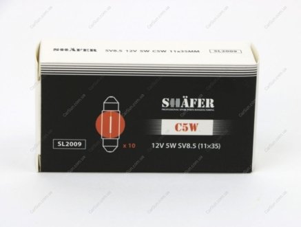 Лампа накалювання 12V 5W C5W SV8.5 (11×35) (картонна упаковка по 10шт) SHAFER SL2009
