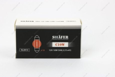 Лампа розжарювання 12V 10W SV8.5 (11×41) (картонна упаковка по 10шт) SHAFER SL2013