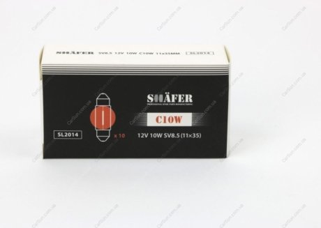 Лампа накалювання 12V 10W C10W SV8.5 (11×35) (картонна упаковка по 10шт) SHAFER SL2014