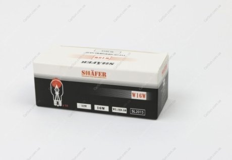 Лампа накаливания 12V 16W W16W W2.1×9.5D (картонная упаковка по 10шт)) SHAFER SL2015 (фото 1)