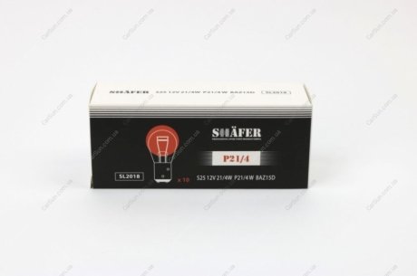 Лампа накалювання 12V 21/4W P21/4 BAZ15D (картонна упаковка по 10шт) SHAFER SL2018 (фото 1)