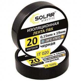 Лента изоляционная ПВХ, черная 20м Solar IT020 (фото 1)