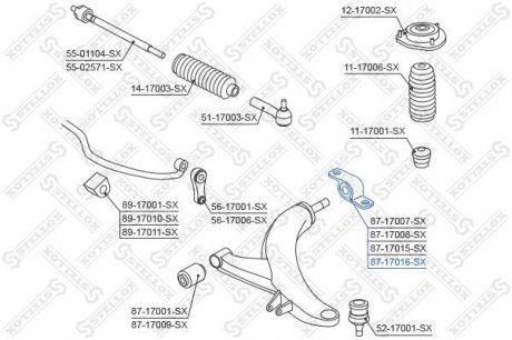 Сайлентблок пер. рычага зад. л. / Subaru Legacy B12 99-03 - (20202FE451 / 20201FA050 / 20201FA080) STELLOX 87-17016-SX