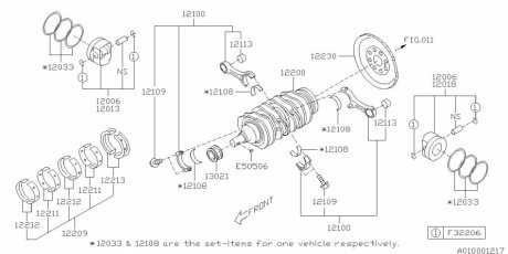 Поршень 0.25 25A 25B 25B B15 S13 SUBARU 12006AD910