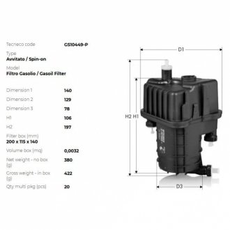 Фильтр топливный (из приспособ. для датчика воды)) Renault 1.5DCI 04- Tecneco GS10449P