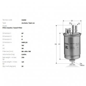 Фильтр топливный Fiat Doblo/Punto 1.9D 00- Tecneco GS250